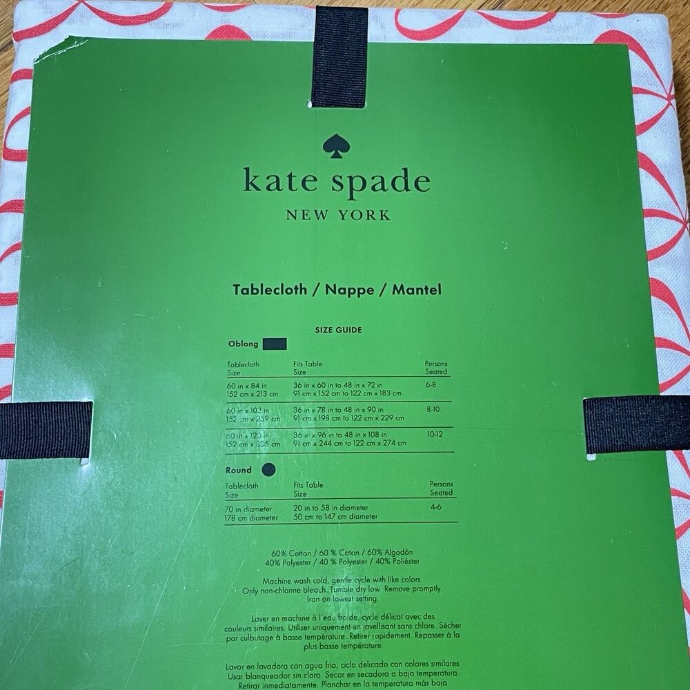 Kate Spade New York Red Bow Print Tablecloth – Oblong 60x102 In – New - Picture 3 of 4